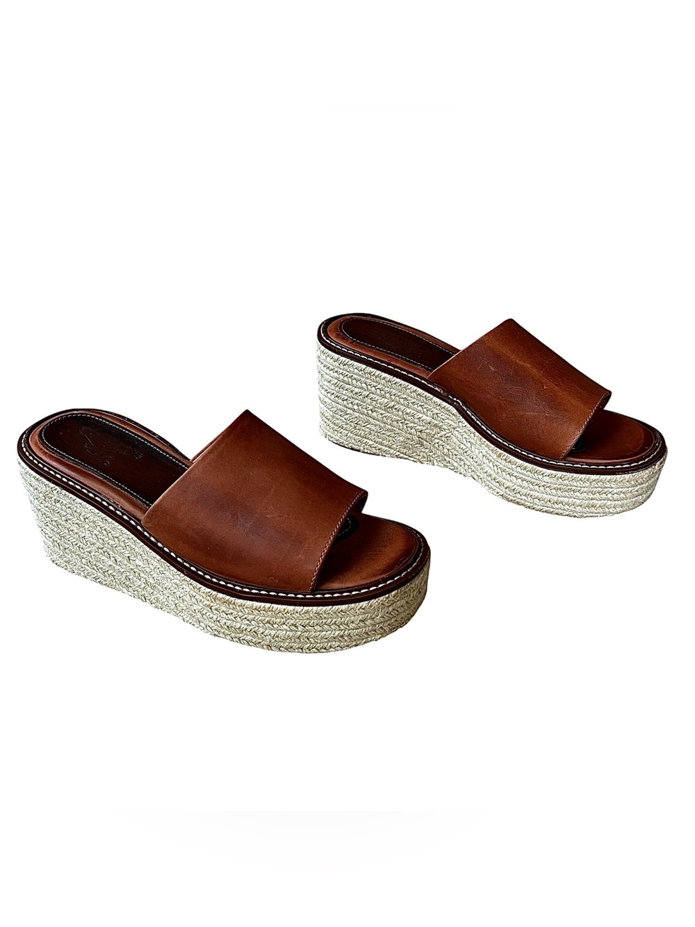 FREEBIRD Miami Cognac Leather Slide Espadrille Platform Wedge